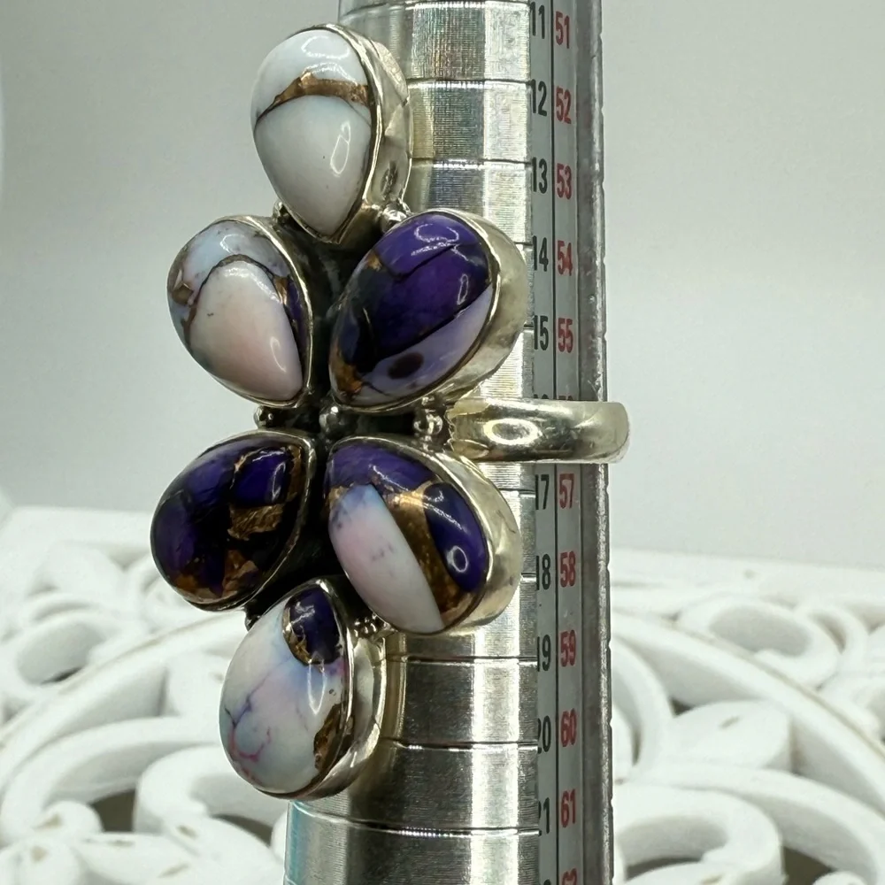 Sterling Silver Purple Dahlia Statement Ring – Size 8 Adjustable